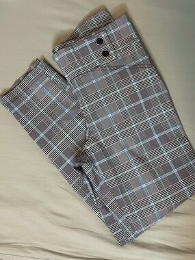 SOHO Plaid Dress Pants Womens Medium Gray Blue Career Work Trousers Stretch